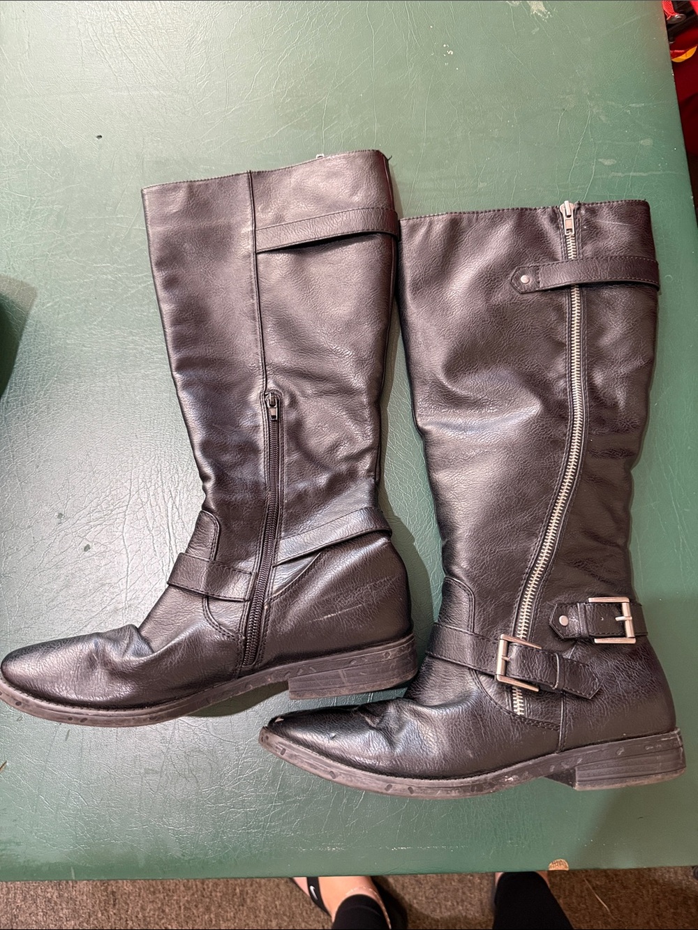 Women’s Black Leather Tall Riding Boots - Classic Zip & Buckle